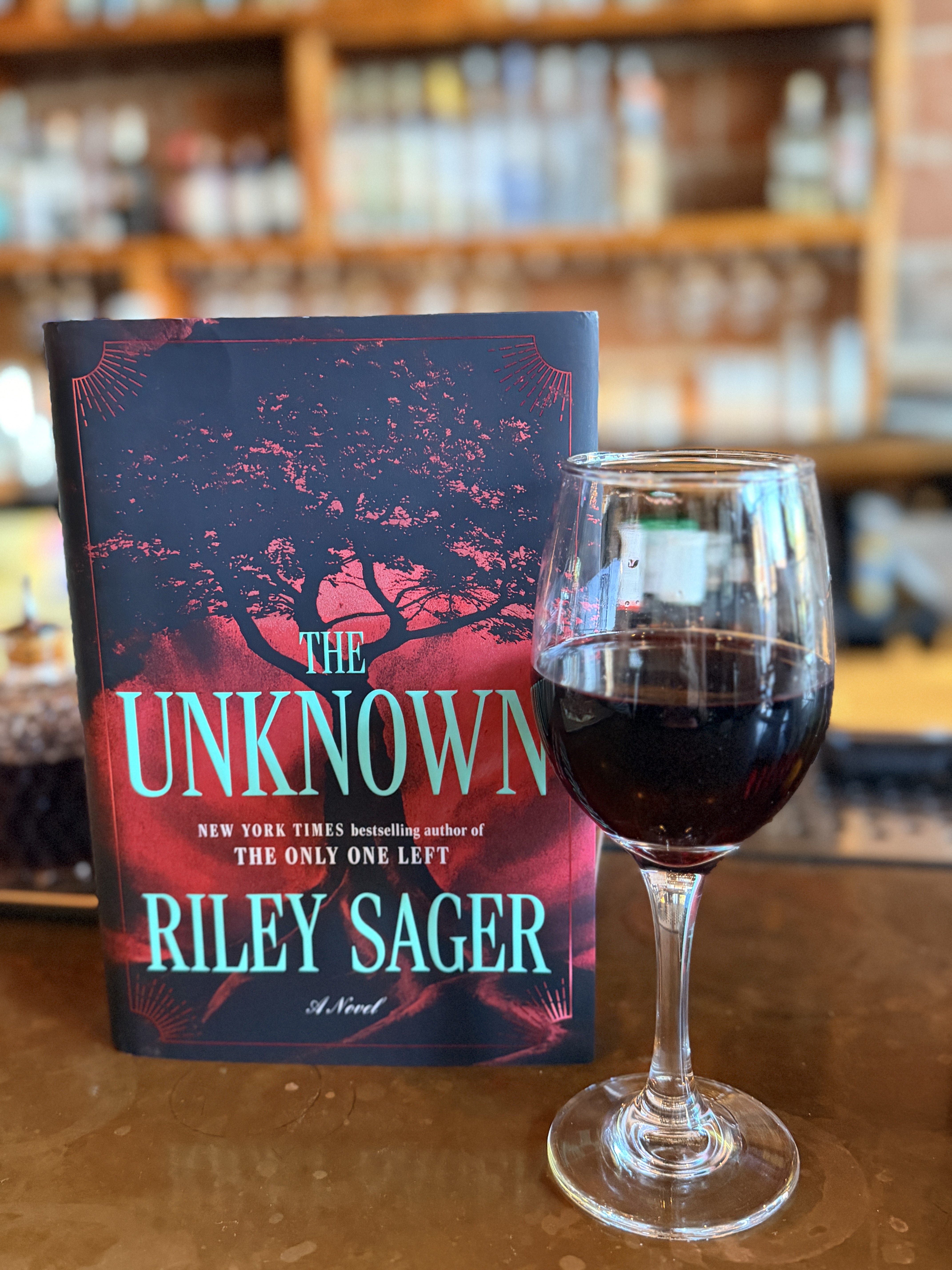 dark red book with distorted image in light teal. The Unknown is written across book cover.